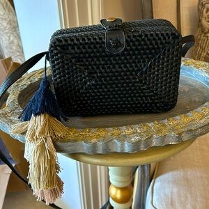 NWT Black Woven Straw 8” Shoulder Bag with Removable Tassel
